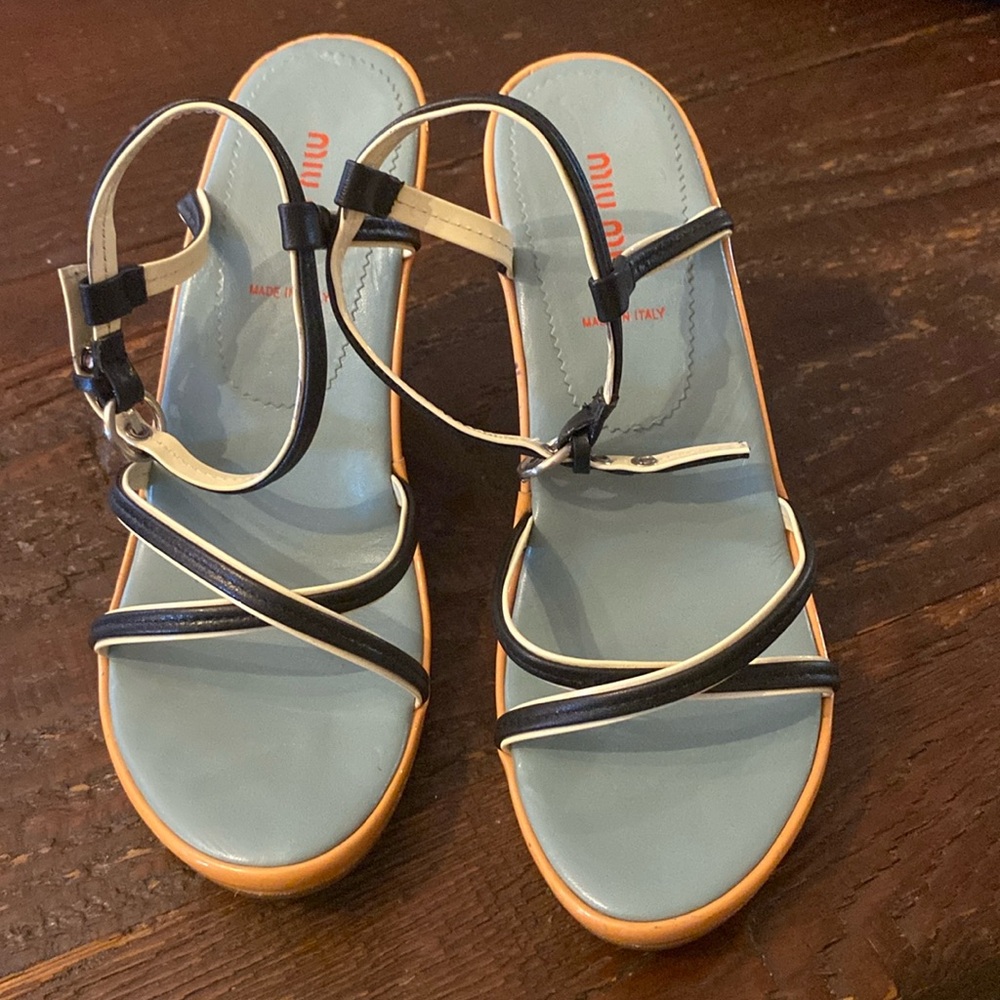 Mui mui Black patent multi colour worn only once. Scuffs as shown in picture